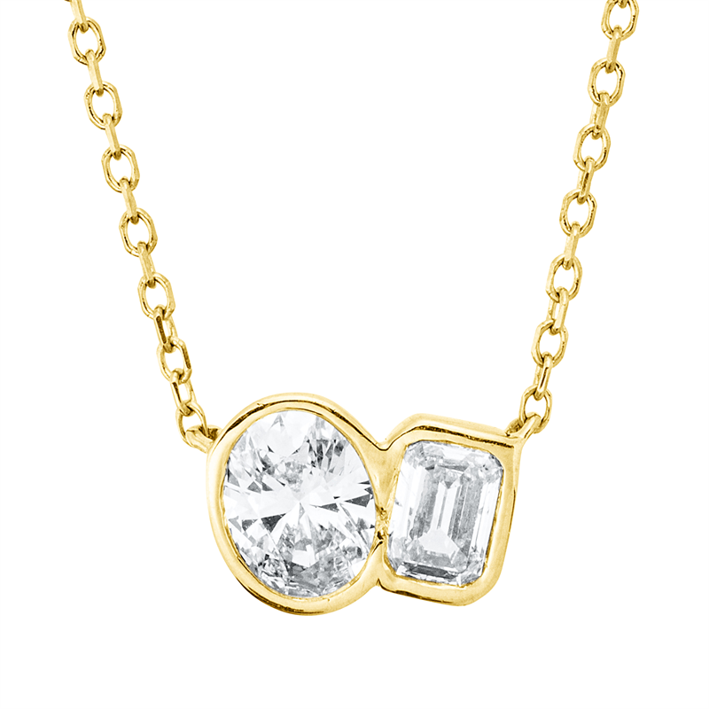 Collier 18 kt GG, mit ZÖ 43 cm + 40,6 cm, 1 Sm.schliff 0,20 ct, TW-si, 1 Oval 0,30 ct, TW-si