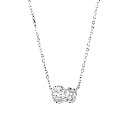 Collier 18 kt WG, mit ZÖ 43 cm + 40,6 cm, 1 Sm.schliff 0,19 ct, TW-si, 1 Oval 0,33 ct, TW-si