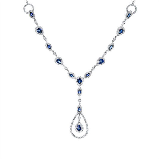 Collier 18 kt WG, 304 Brill. 1,84 ct, TW-si, 14 Saphire 2,66 ct blau