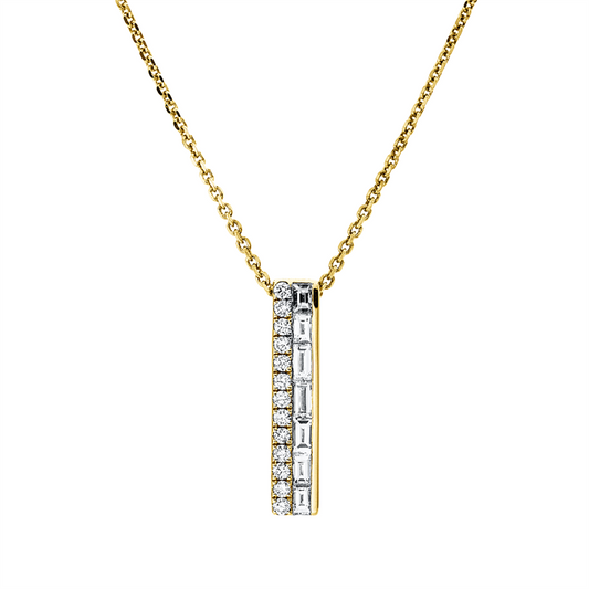 Collier 14 kt GG, mit ZÖ 40 cm + 43 cm, 7 Bag. 0,52 ct, TW-vsi, 13 Brill. 0,21 ct, TW-vsi