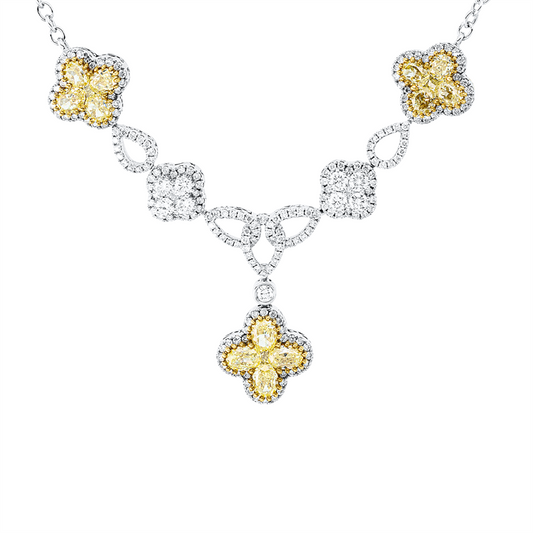Collier 18 kt WG+GG, 2 Princ. 0,10 ct, TW-pi, 215 Brill. 1,51 ct, TW-pi, 15 Fant-Schl. 3,26 ct, gelb