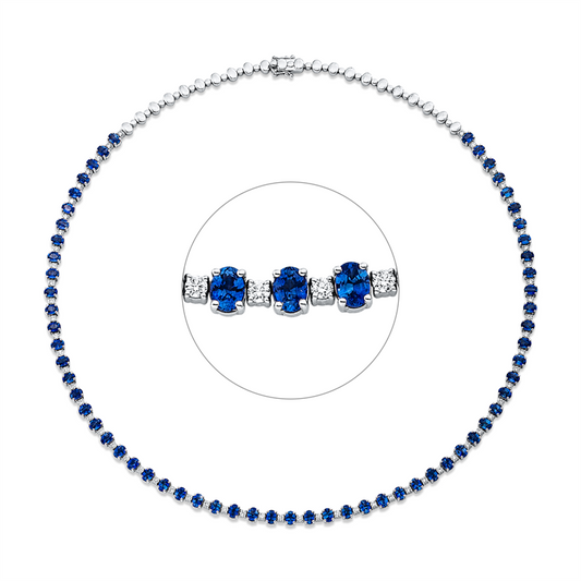 Collier 14 kt WG, 62 Brill. 1,89 ct, W-si, 61 Saphire 15,35 ct blau