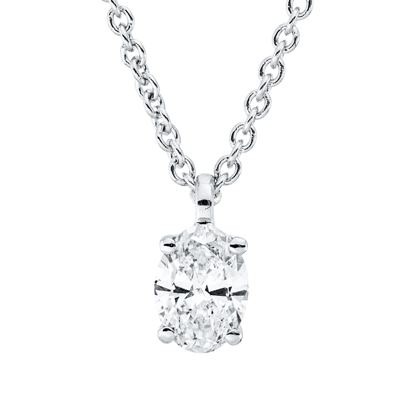 Collier 18 kt WG, mit ZÖ 42 cm, 1 Oval 0,20 ct, TW-si