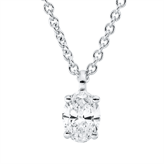 Collier 18 kt WG, mit ZÖ 42 cm, 1 Oval 0,20 ct, TW-si