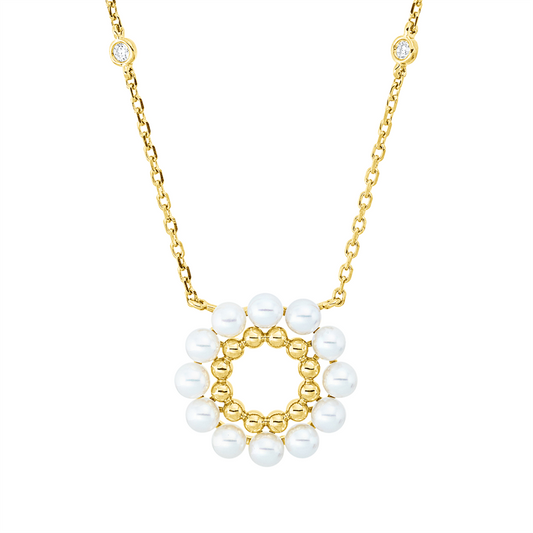 Collier 18 kt GG, mit ZÖ 40 cm + 43 cm, 2 Brill. 0,05 ct, TW-si, 12 SW weiß 3 mm