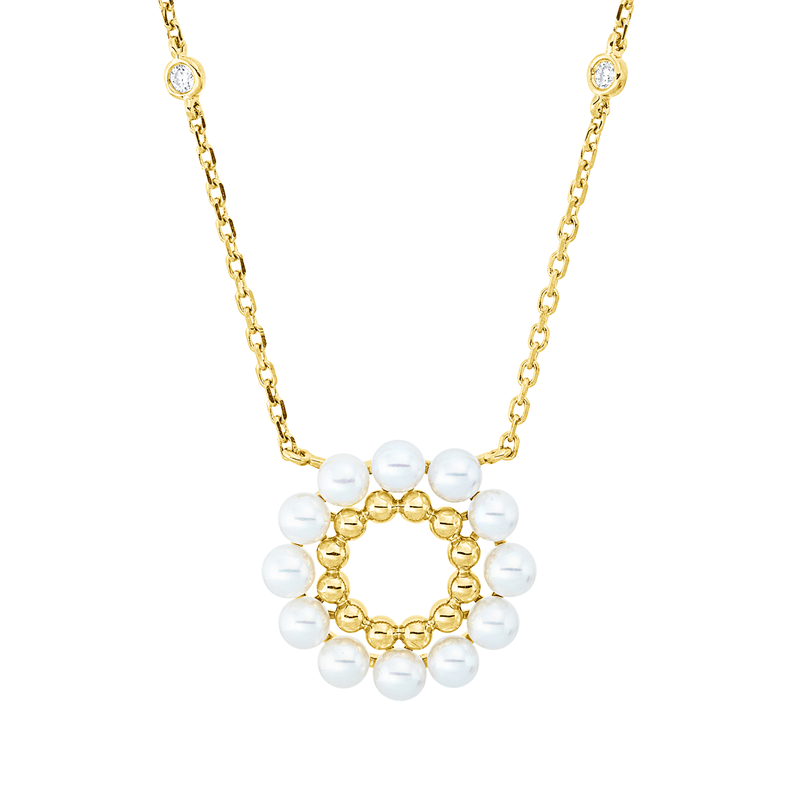 Collier 18 kt GG, mit ZÖ 40 cm + 43 cm, 2 Brill. 0,05 ct, TW-si, 12 SW weiß 3 mm
