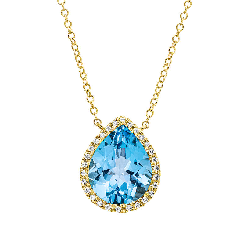 Collier 18 kt GG, 28 Brill. 0,11 ct, TW-si, 1 Topas 3,80 ct blau