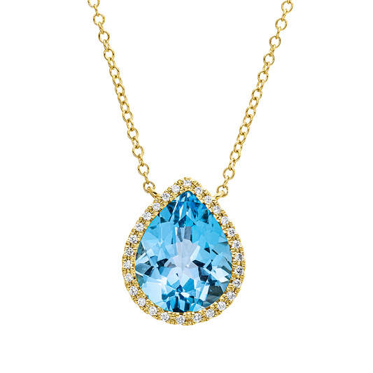 Collier 18 kt GG, 28 Brill. 0,11 ct, TW-si, 1 Topas 3,80 ct blau