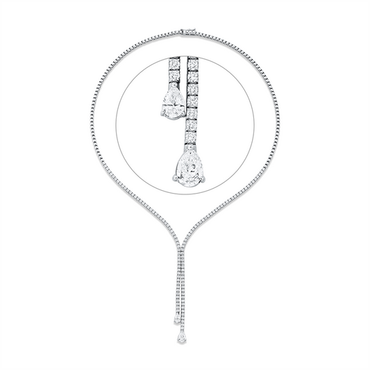 Collier 18 kt WG, 1 Tropfen 0,38 ct, 1 Tropfen 0,68 ct, 113 Brill. 3,15 ct, TW-vsi