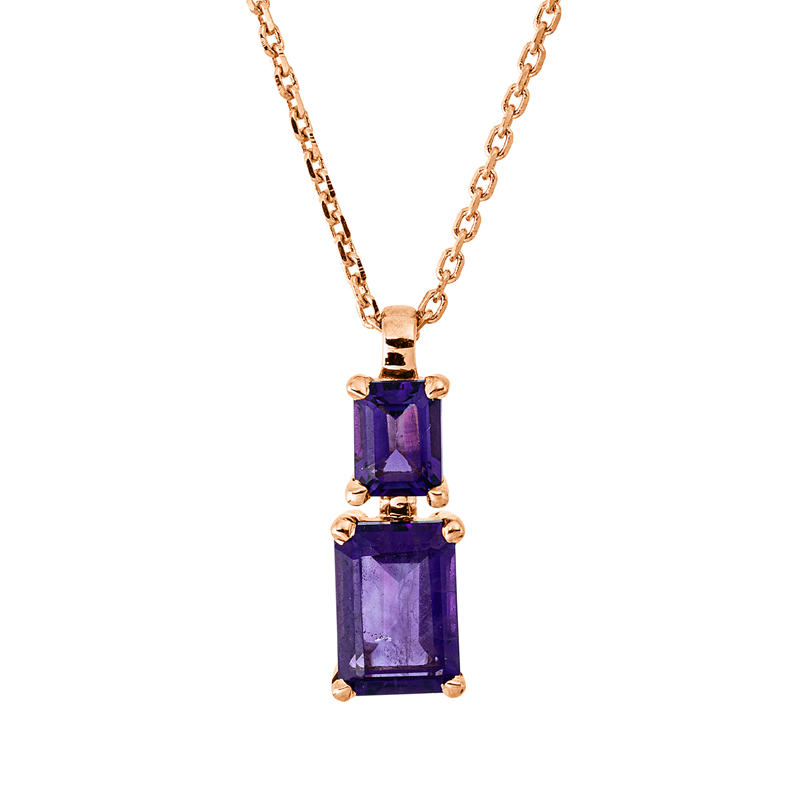 Collier 18 kt RG, mit ZÖ 42 cm, 1 Brill. 0,01 ct, TW-si, 1 Amethyst 0,50 ct lila