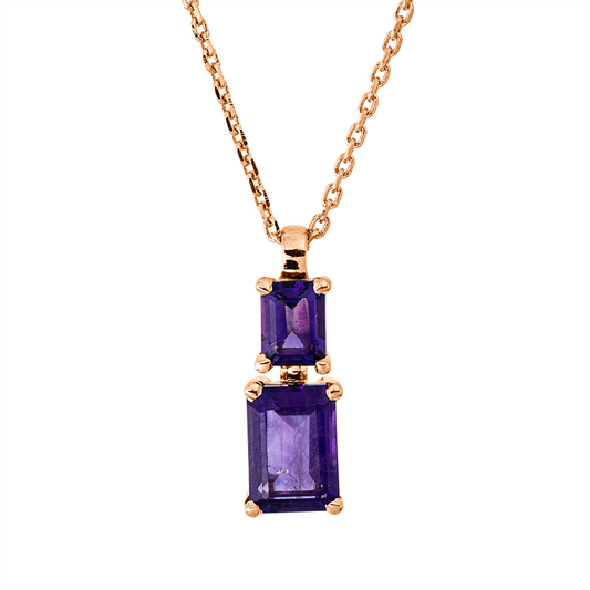Collier 18 kt RG, mit ZÖ 42 cm, 1 Brill. 0,01 ct, TW-si, 1 Amethyst 0,50 ct lila