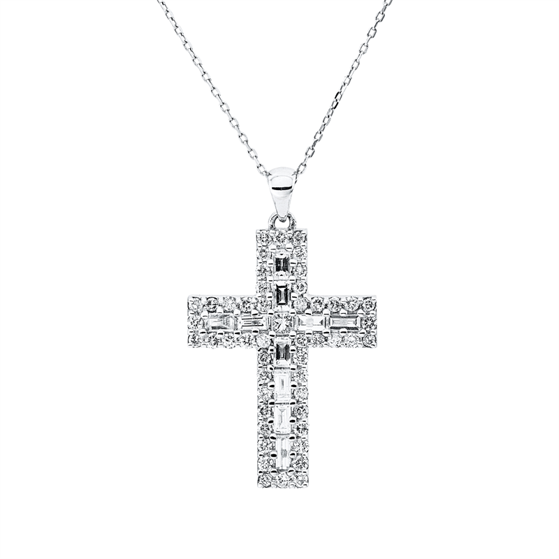 Collier 18 kt WG, 1 Princ. 0,06 ct, F/TW-si, 10 Bag. 0,61 ct, F/TW-si, 48 Brill. 0,69 ct, F/TW-si