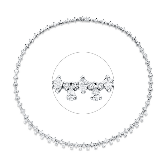 Collier 18 kt WG, 19 Tropfen 1,62 ct, F-si, 80 Brill. 2,68 ct, F-si, 39 Nav. 4,07 ct, F-si