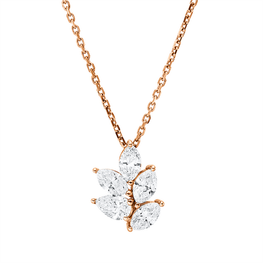 Collier 18 kt RG, mit Öse, 4 Nav. 0,63 ct, TW-si, 1 Tropfen 0,21 ct, TW-si