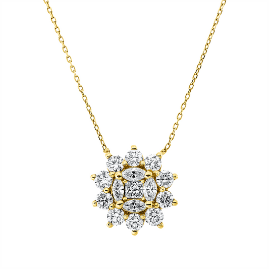 Collier 18 kt GG, 4 Nav. 0,25 ct, F/TW-si, 10 Brill. 0,86 ct, F/TW-si, 1 Princ. 0,09 ct, F/TW-si