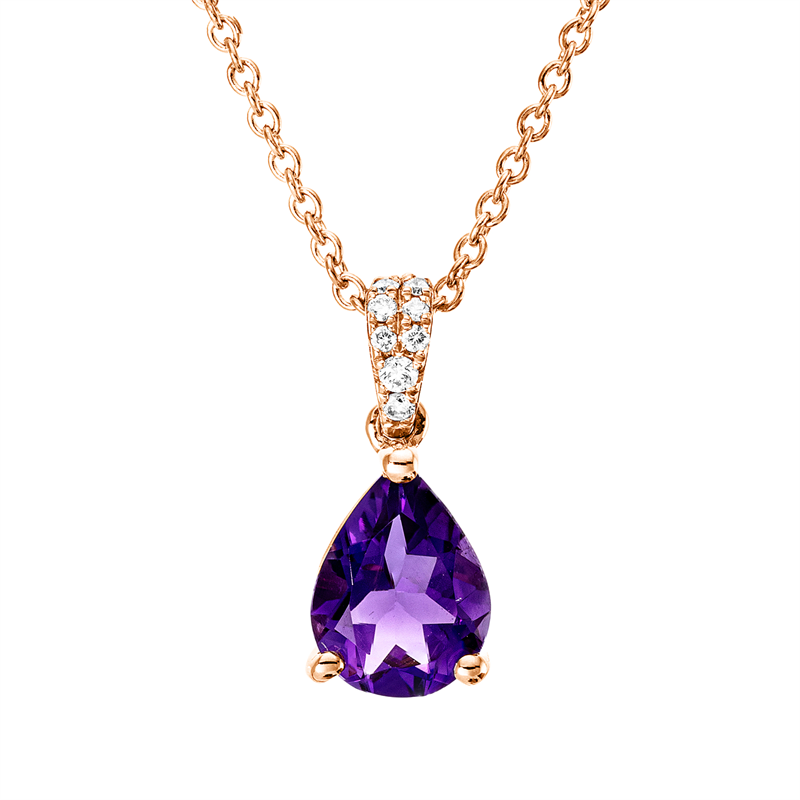 Collier 18 kt RG, mit ZÖ 42 cm, 8 Brill. 0,04 ct, TW-si, 1 Amethyst 0,99 ct lila
