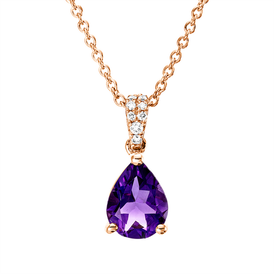 Collier 18 kt RG, mit ZÖ 42 cm, 8 Brill. 0,04 ct, TW-si, 1 Amethyst 0,99 ct lila