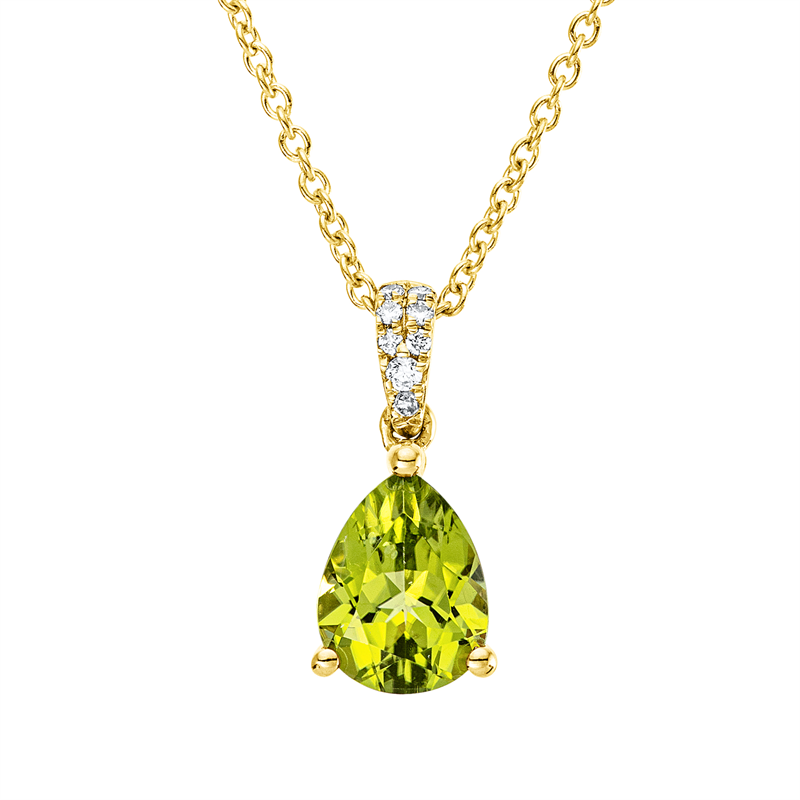 Collier 18 kt GG, mit ZÖ 42 cm, 8 Brill. 0,04 ct, TW-si, 1 Peridot 1,29 ct grün