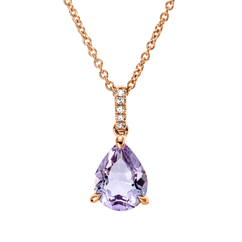 Collier 18 kt RG, 5 Dia. 0,02 ct, TW-si, 1 Amethyst 1,50 ct pink
