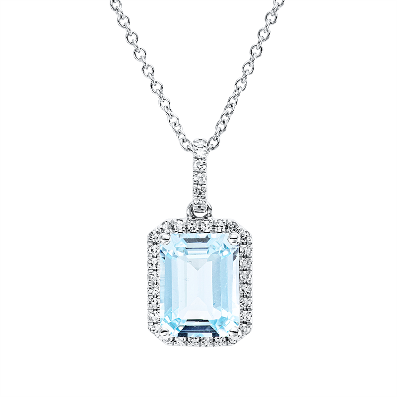 Collier 18 kt WG, mit ZÖ 42 cm, 34 Dia. 0,13 ct, TW-si, 1 Topas 2,93 ct sky blue