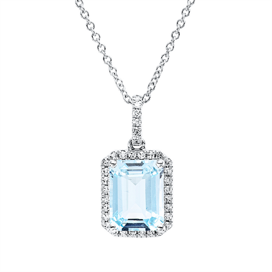 Collier 18 kt WG, mit ZÖ 42 cm, 34 Dia. 0,13 ct, TW-si, 1 Topas 2,93 ct sky blue
