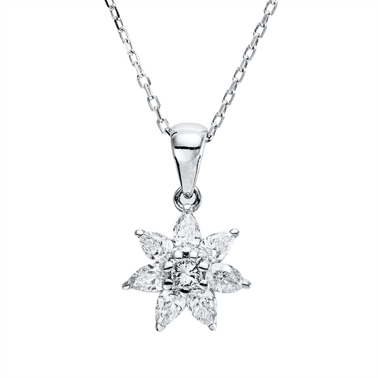 Collier 18 kt WG, mit Öse, 7 Tropfen 0,37 ct, TW-si, Princ. 0,06 ct, TW-si
