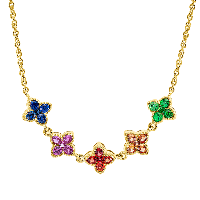 Collier 18 kt GG, mit ZÖ 40 cm + 42,5 cm, 25 Saphire 0,74 ct fancy