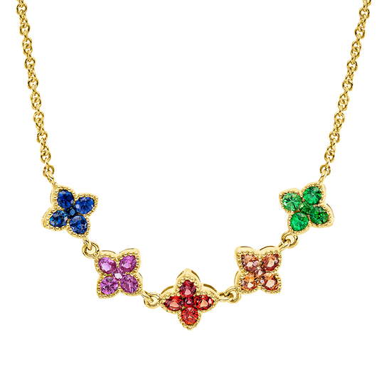 Collier 18 kt GG, mit ZÖ 40 cm + 42,5 cm, 25 Saphire 0,74 ct fancy
