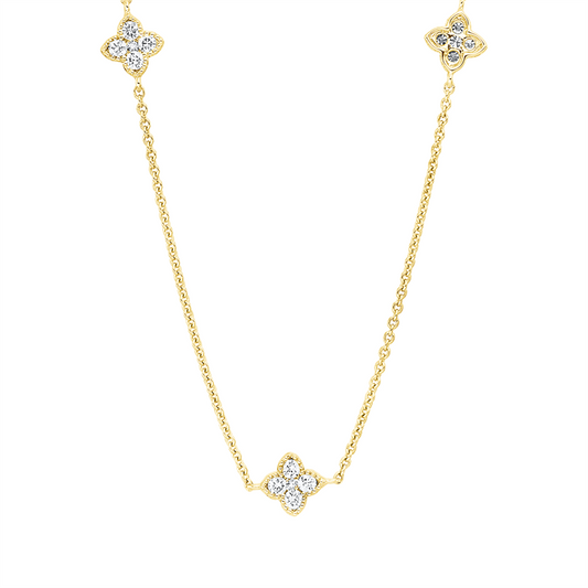 Collier 18 kt GG, mit ZÖ 40 cm + 42,5 cm, 25 Brill. 0,60 ct, W-si