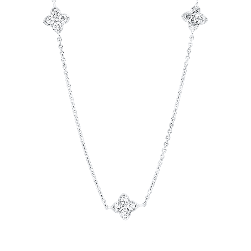 Collier 18 kt WG, mit ZÖ 40 cm + 42,5 cm, 25 Brill. 0,60 ct, W-si