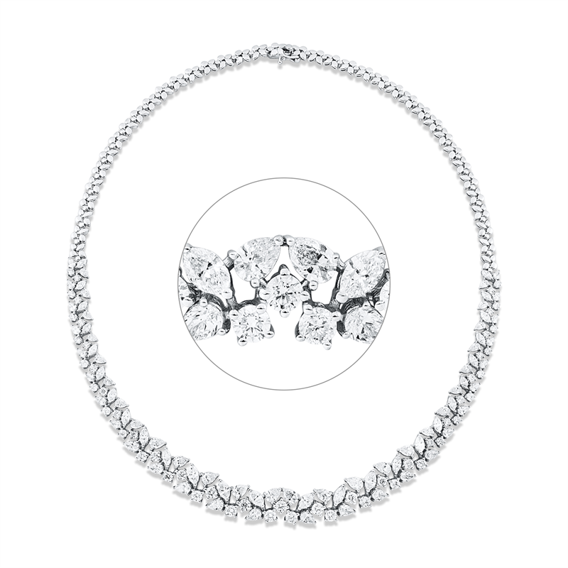 Collier 18 kt WG, 26 Nav. 4,02 ct, F-vsi, 52 Tropfen 3,44 ct, F-vsi, 51 Brill. 3,81 ct, F-si