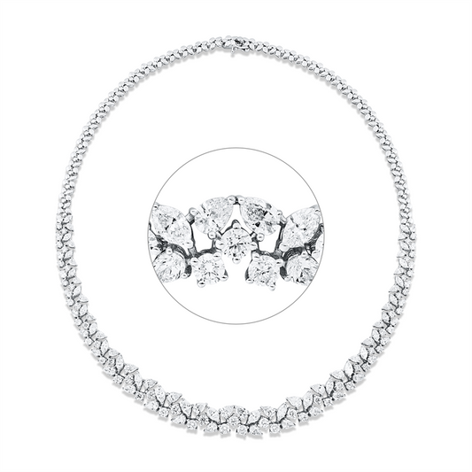 Collier 18 kt WG, 26 Nav. 4,02 ct, F-vsi, 52 Tropfen 3,44 ct, F-vsi, 51 Brill. 3,81 ct, F-si