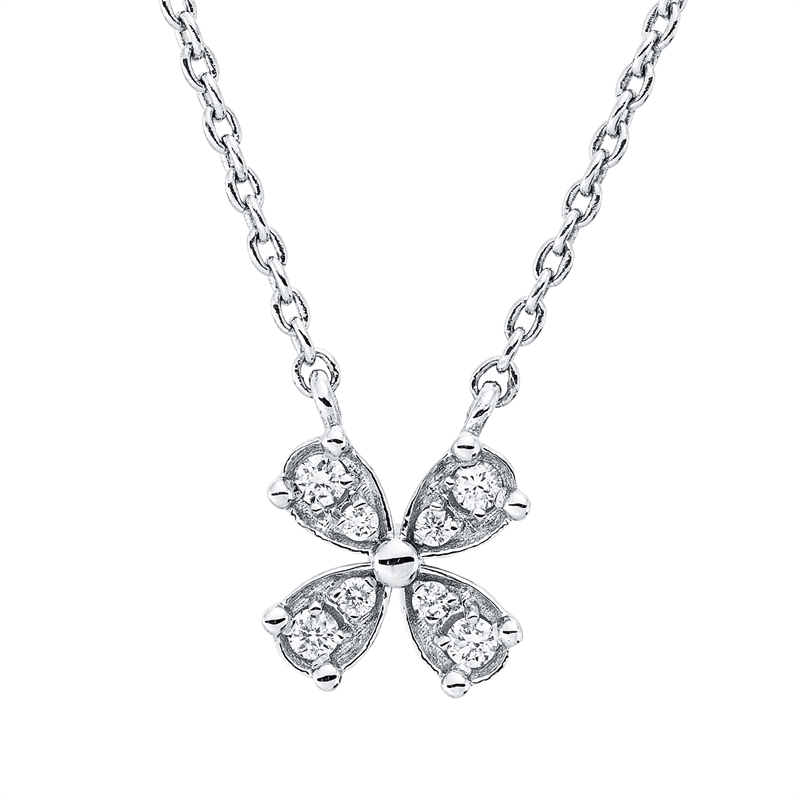 Collier 18 kt WG, mit ZÖ 39,5 cm, 4 Brill. 0,05 ct, F-si, 4 Brill. 0,02 ct, F-si