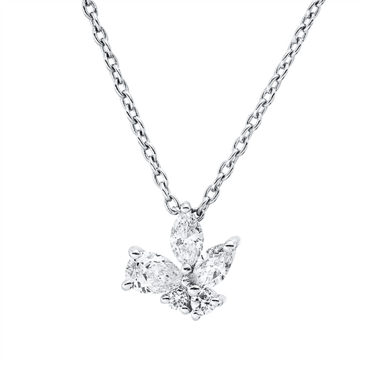 Collier 18 kt WG, mit ZÖ 38 cm, 3 Fant-Schl. 0,27 ct, F-vsi, 2 Brill. 0,02 ct, F-si