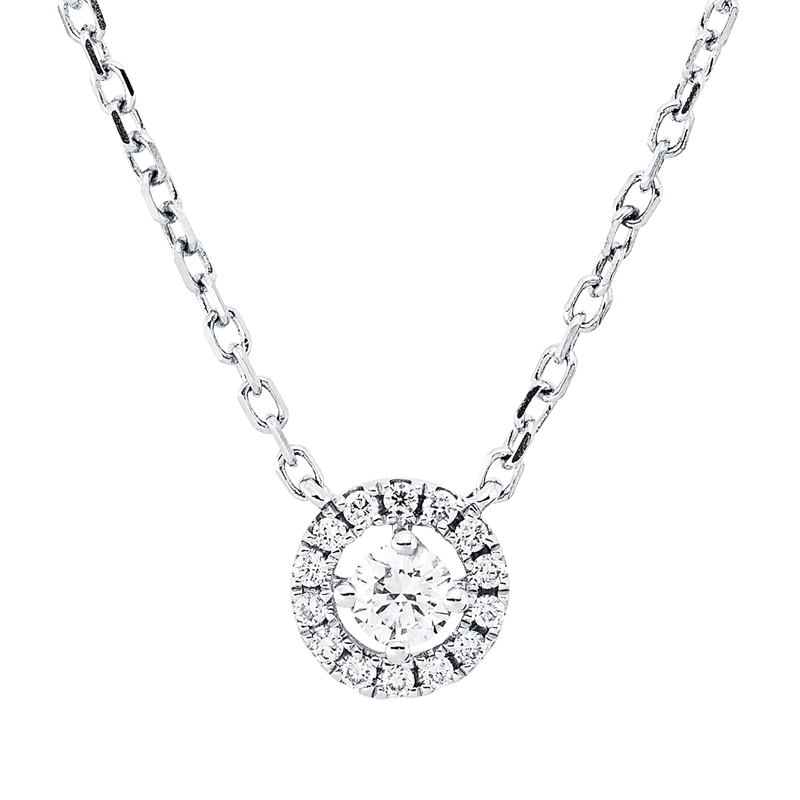 Collier 18 kt WG, mit ZÖ 40 cm + 42,5 cm, 1 Brill. 0,12 ct, TW-si, 14 Brill. 0,07 ct, J-vsi/si