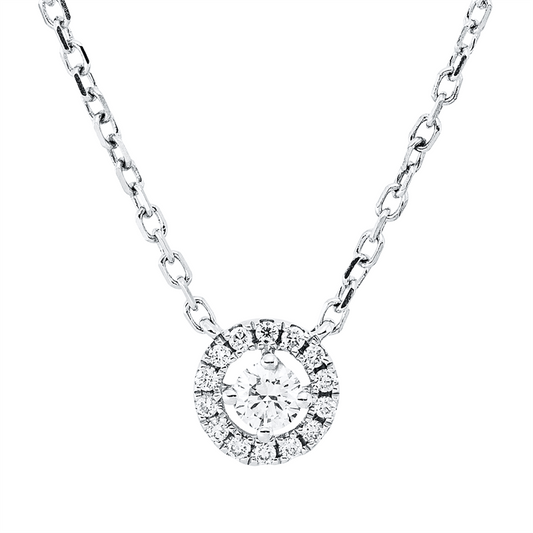 Collier 18 kt WG, mit ZÖ 40 cm + 42,5 cm, 1 Brill. 0,12 ct, TW-si, 14 Brill. 0,07 ct, J-vsi/si