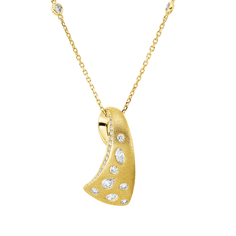 Collier 18 kt GG, 1 Tropfen 0,08 ct, 1 Oval 0,08 ct, 1 Nav. 0,08 ct, 25 Brill. 0,24 ct, TW-si