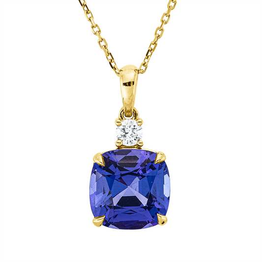 Collier 18 kt GG, mit ZÖ 40 cm + 43 cm, 1 Brill. 0,12 ct, TW-si, 1 Tansanit 3,76 ct blau
