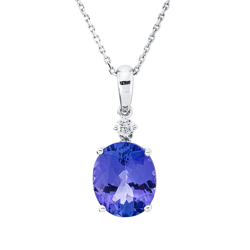 Collier 18 kt WG, mit ZÖ 40 cm + 43 cm, 5 Brill. 0,20 ct, TW-si, 1 Tansanit 4,91 ct blau