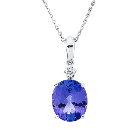 Collier 18 kt WG, mit ZÖ 40 cm + 43 cm, 5 Brill. 0,20 ct, TW-si, 1 Tansanit 4,91 ct blau