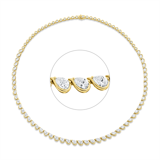 Collier 18 kt GG+WG, 9 Tropfen 2,33 ct, 34 Brill. 1,76 ct, 42 Tropfen 7,36 ct, TW-si