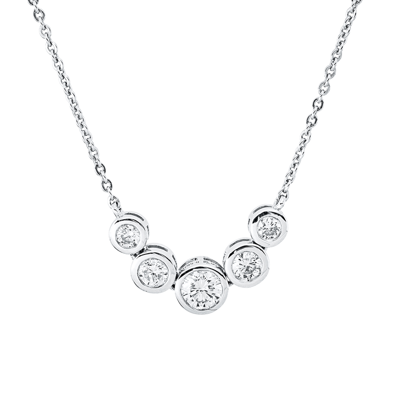 Collier 18 kt WG, mit ZÖ 40 cm + 43 cm, 5 Brill. 0,56 ct, TW-si
