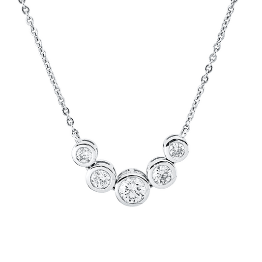 Collier 18 kt WG, mit ZÖ 40 cm + 43 cm, 5 Brill. 0,56 ct, TW-si