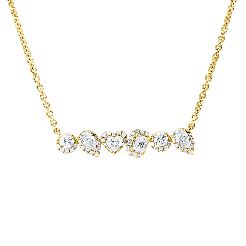 Collier 18 kt GG, 2 Brill. 0,25 ct, TW-si, 4 Fant-Schl 0,74 ct, TW-vsi, 43 Brill. 0,18 ct, TW-si