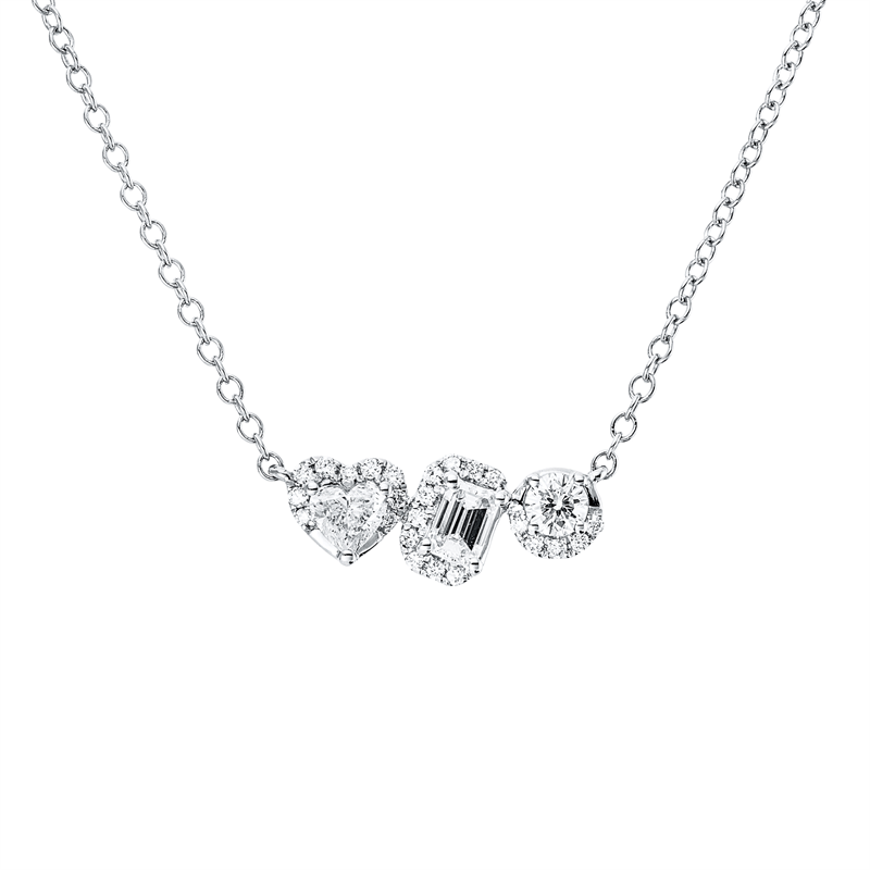Collier 18 kt WG, mit ZÖ 40,6 cm, 1 Brill. 0,12 ct, TW-si, 2 Fant-Schl 0,40 ct, TW-vsi, 24 Brill. 0,09 ct, TW-si