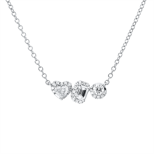 Collier 18 kt WG, mit ZÖ 40,6 cm, 1 Brill. 0,12 ct, TW-si, 2 Fant-Schl 0,40 ct, TW-vsi, 24 Brill. 0,09 ct, TW-si