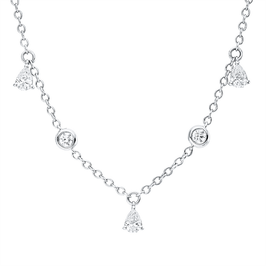 Collier 18 kt WG, 5 Tropfen 0,66 ct, TW-vsi, 6 Brill. 0,34 ct, TW-si