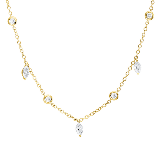 Collier 18 kt GG, 5 Nav. 0,92 ct, TW-vsi, 6 Brill. 0,28 ct, TW-si