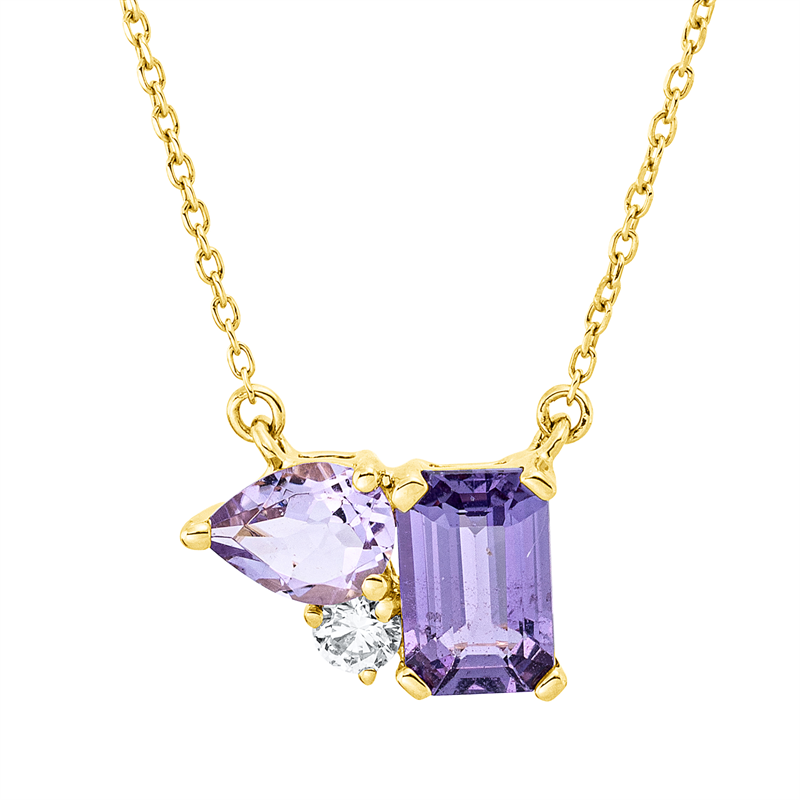 Collier 18 kt GG, 1 Brill. 0,05 ct, TW-si, 1 Amethyst 0,24 ct lila, 1 Amethyst 0,68 ct lila