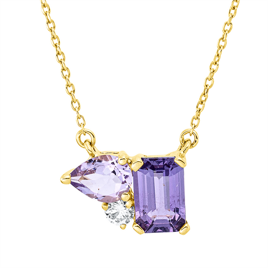 Collier 18 kt GG, 1 Brill. 0,05 ct, TW-si, 1 Amethyst 0,24 ct lila, 1 Amethyst 0,68 ct lila